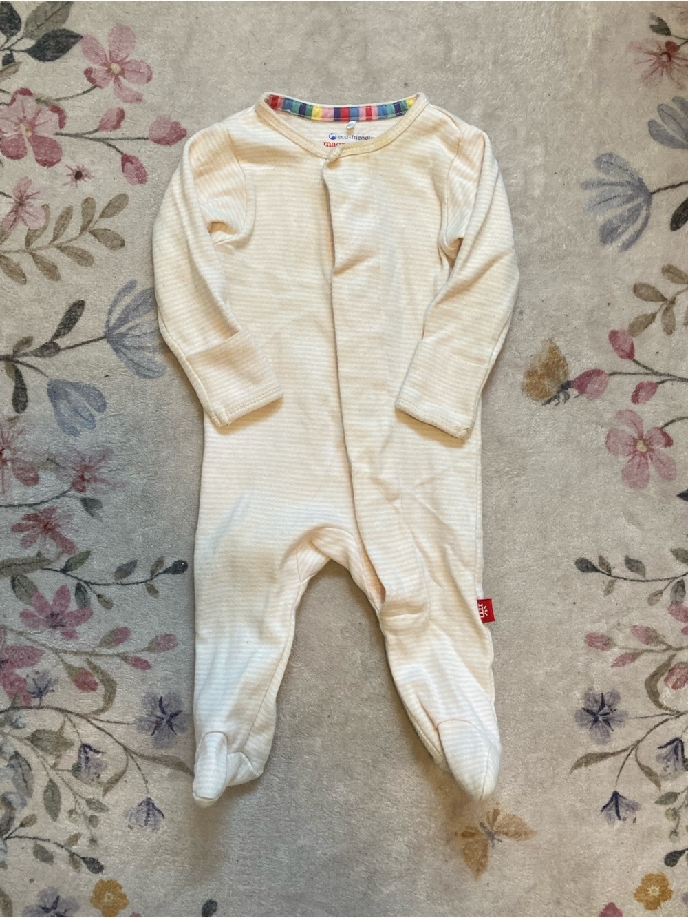 Magnetic Me Baby Striped One-Piece Footed Sleeper - Pink & White. Size 0-3 - Picture 2 of 5